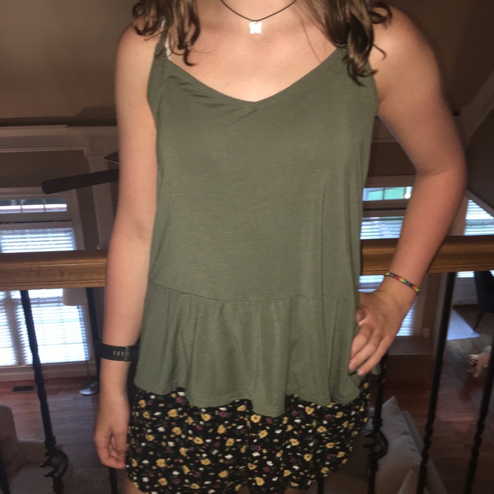 Hollister Peplum Style Top In Army Green